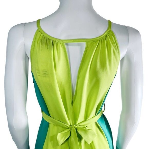 Hot & Delicious Flowy Sleeveless Color Block Neon Green Dress - Picture 5 of 8